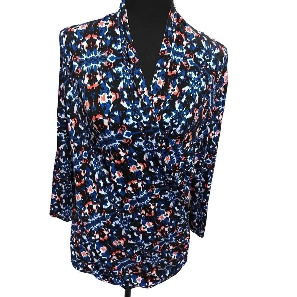 Adrianna Papell Women’s Size XL V-Neck Colorful Tunic Top Batik 3/4 Sleeves